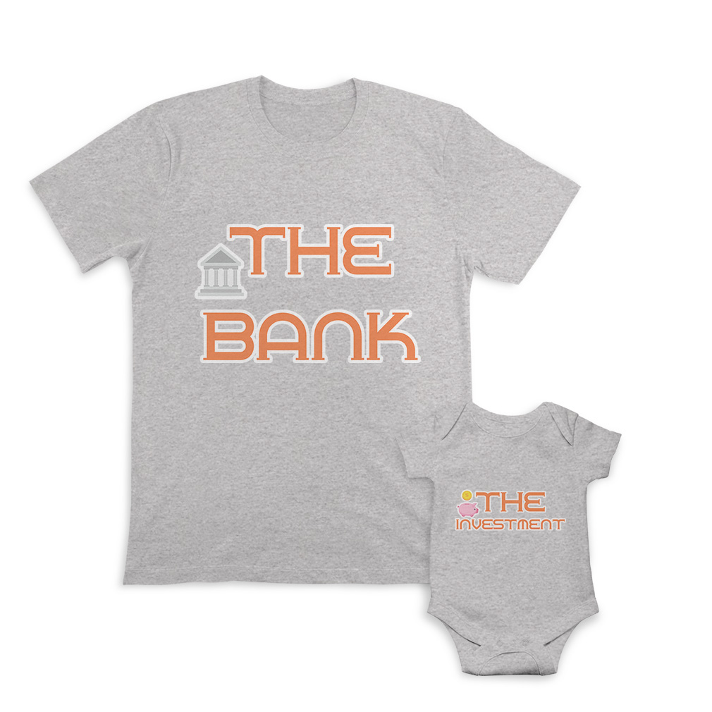 Dad and Baby Matching Outfits Clothes Bank Building - Investment Money Dollars - Picture 5 of 6