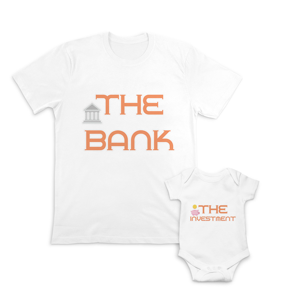 Dad and Baby Matching Outfits Clothes Bank Building - Investment Money Dollars - Picture 6 of 6